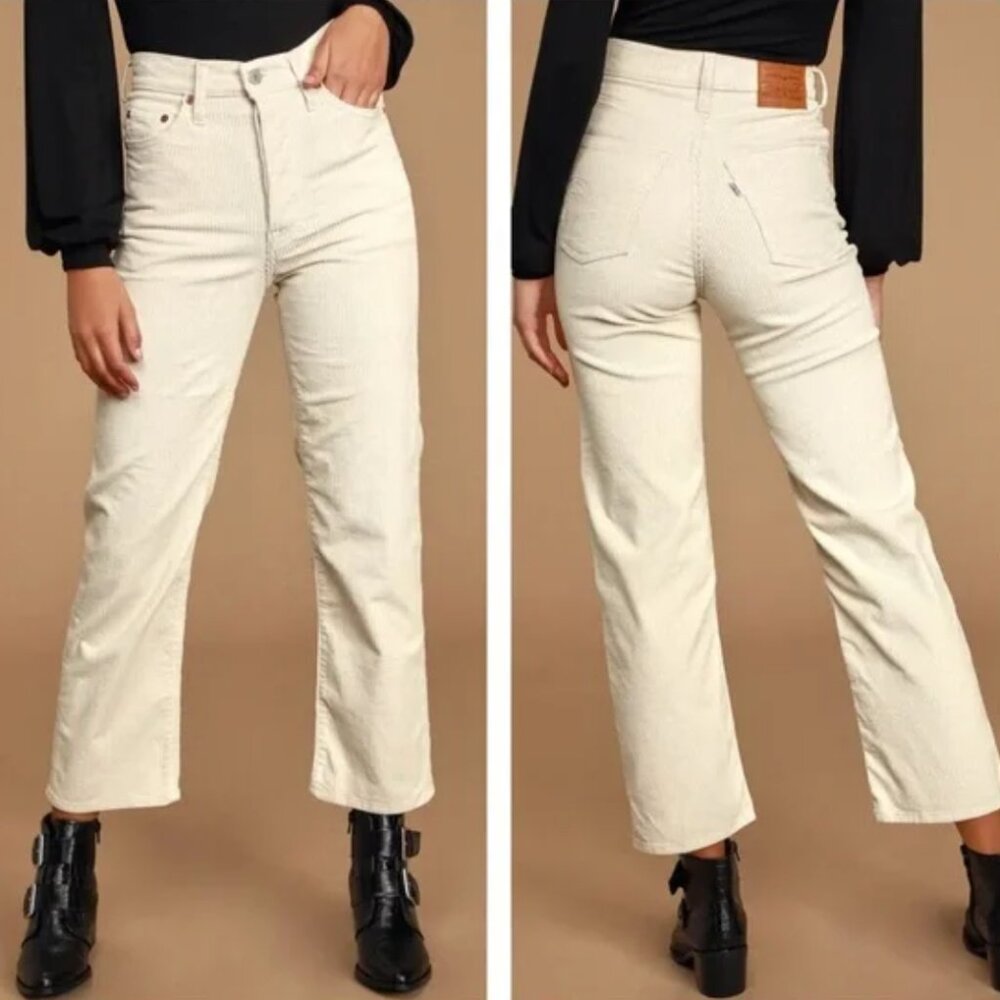 Levi's white corduroy ribcage straight ankle